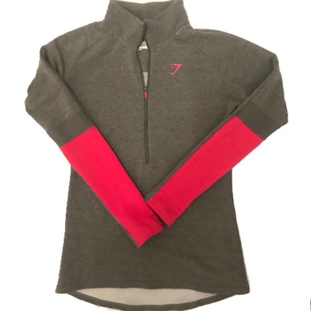 - Gymshark Half-Zip Gray & Pink Pullover Size M
